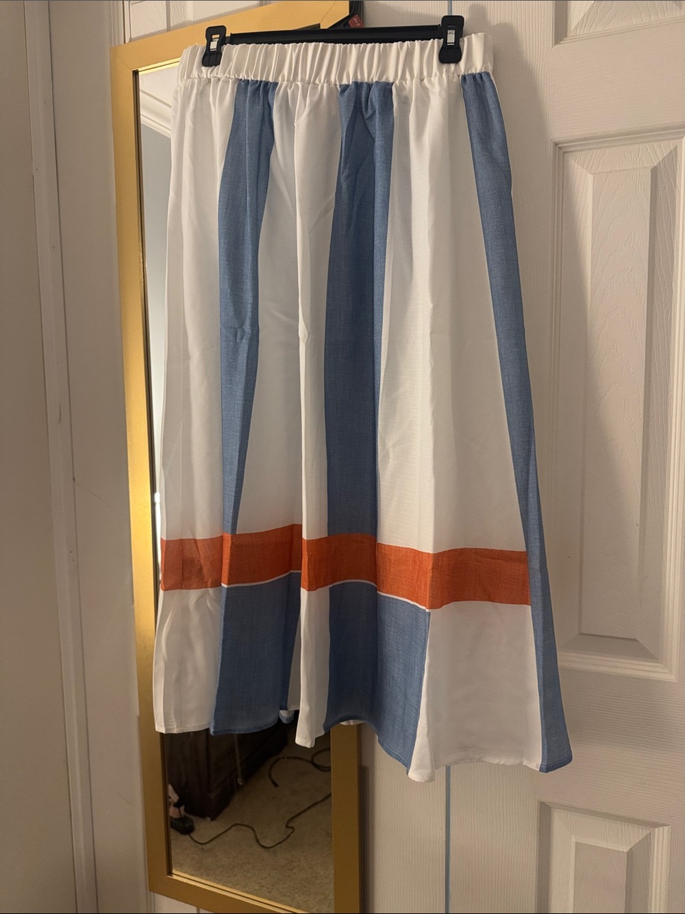 SHEIN Blue, White and Orange Colorblock Midi Skirt
